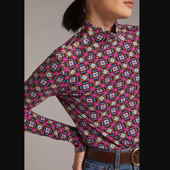 New Anthropologie Maeve Button-Shoulder Turtleneck Top - Small - Picture 2 of 5